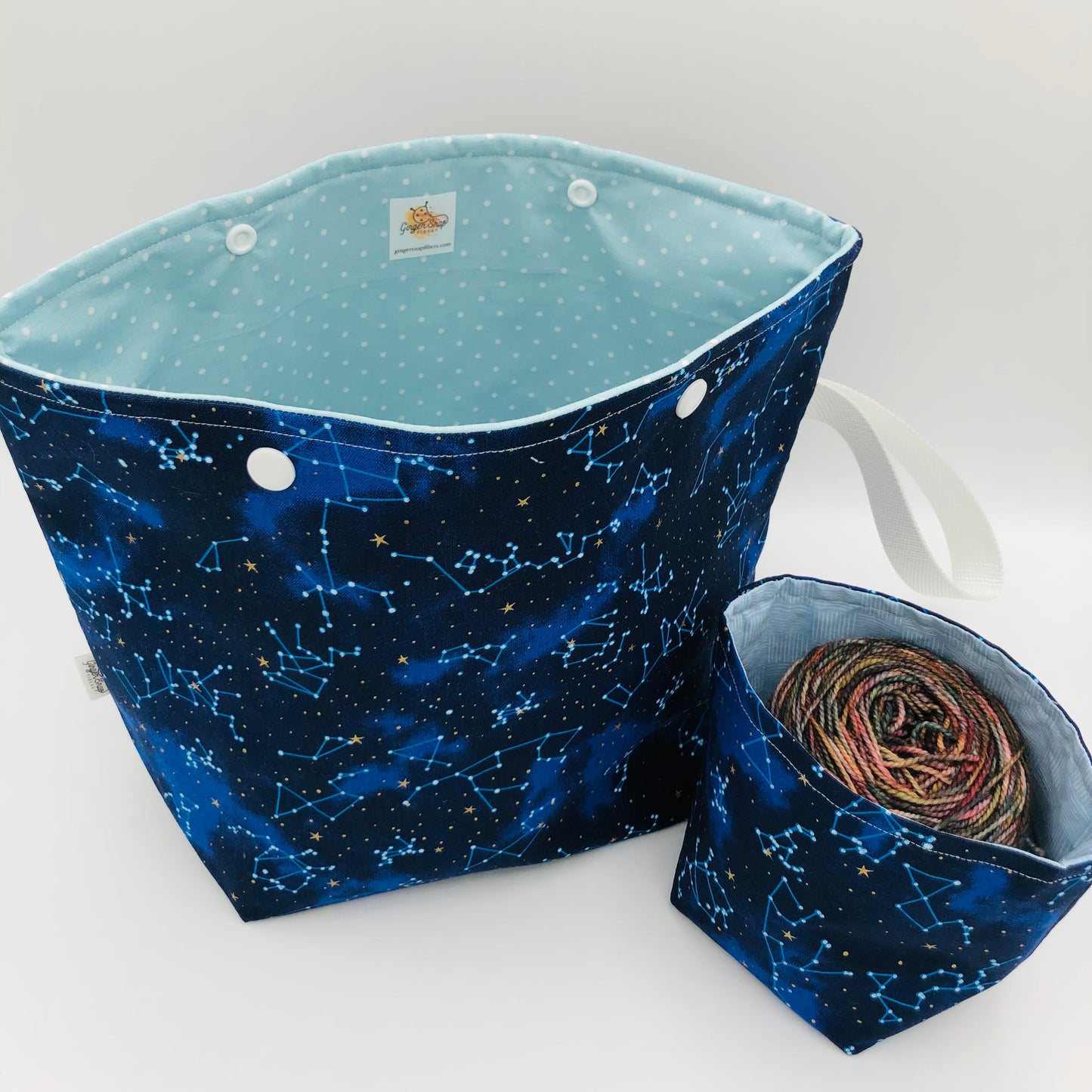 Constellations Knitting and Crochet Snap Style Project Bag + Yarn Cozy | XL Sock Size