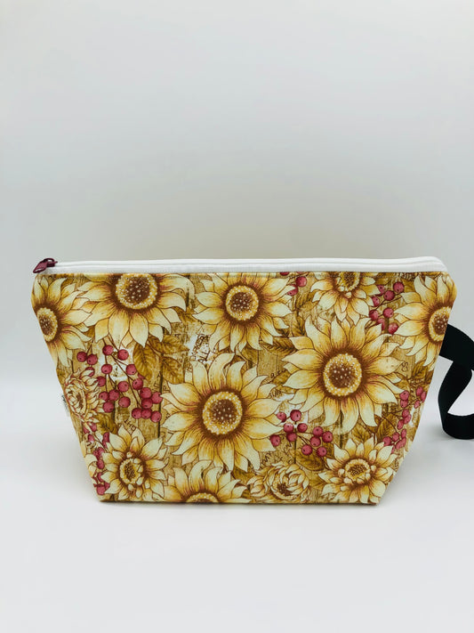 Sunflower Fields Knitting Crochet Zipper Style Project Bag | Shortie Sock Size