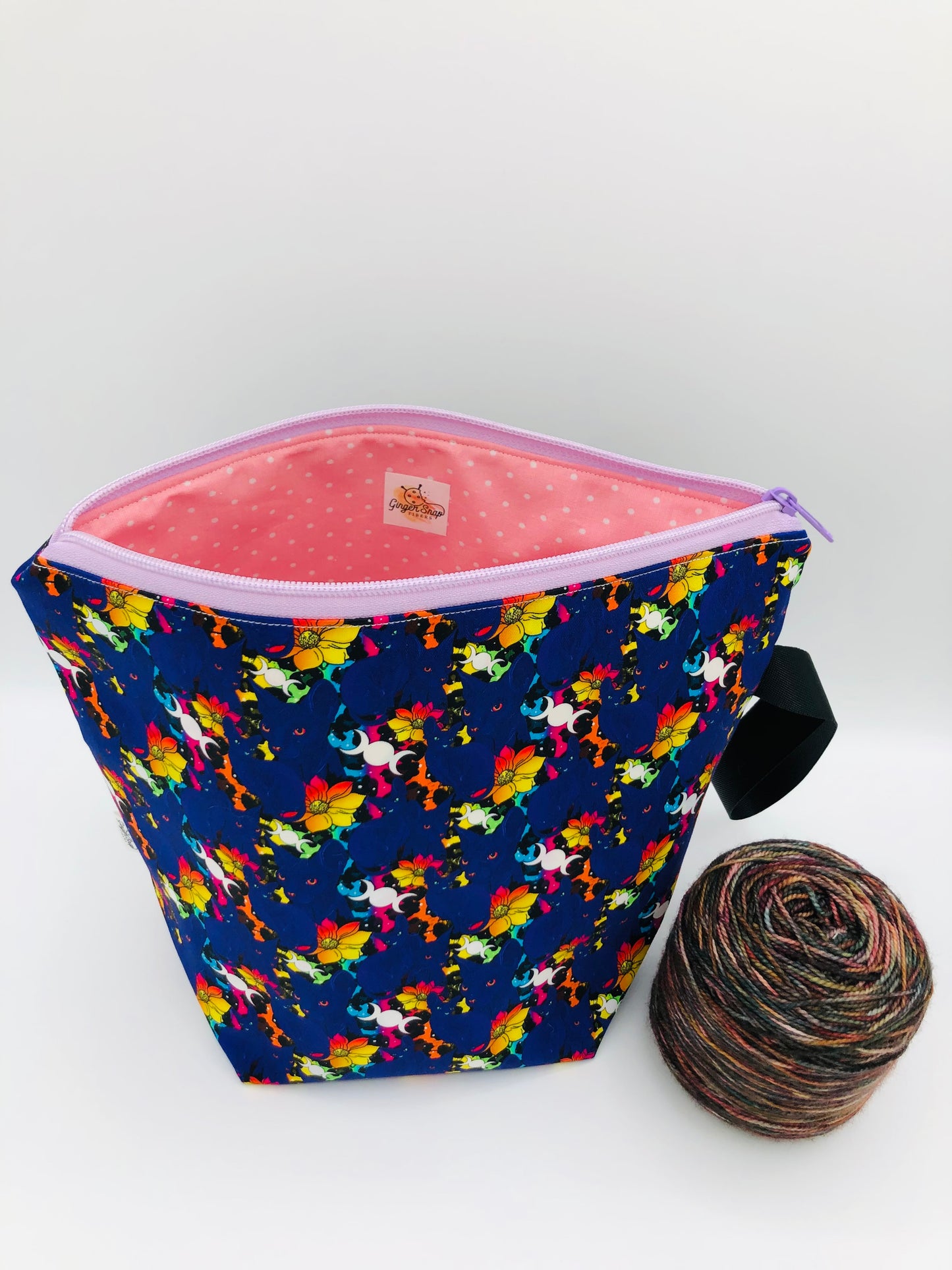 Purple Rainbow Cats Knitting Crochet Zipper Style Project Bag | Sock Size