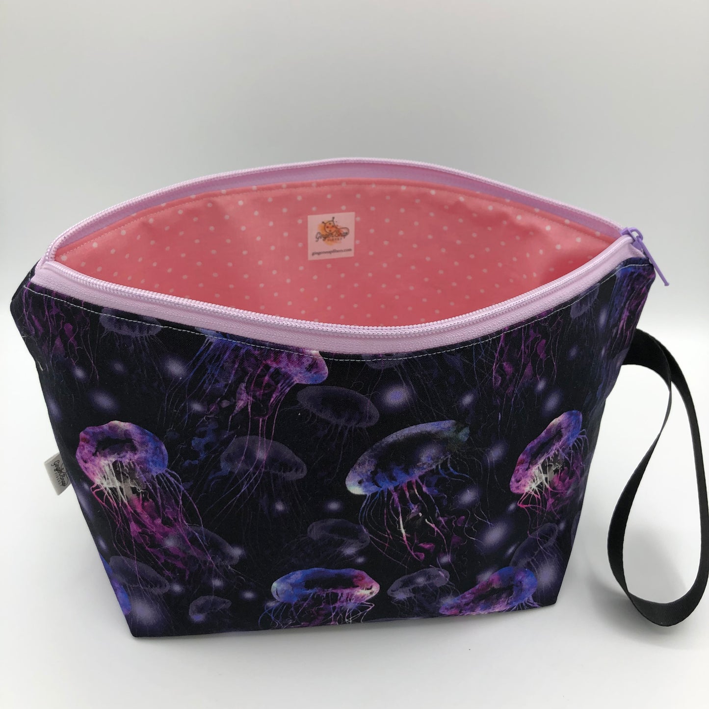Violet Jellyfish Knitting Crochet Zipper Style Project Bag | Shortie Sock Size