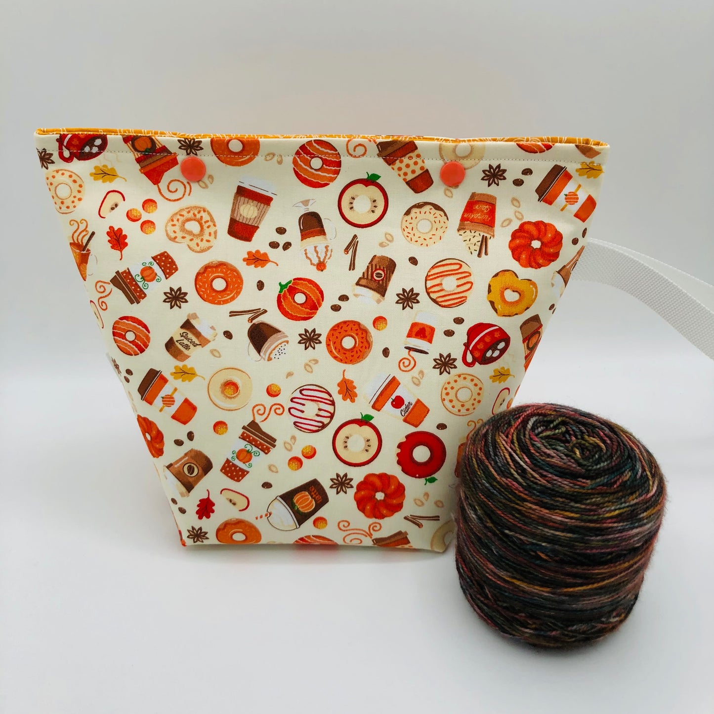 Neutral Pumpkin Spice Knitting Crochet Snap Style Project Bag | Sock Size
