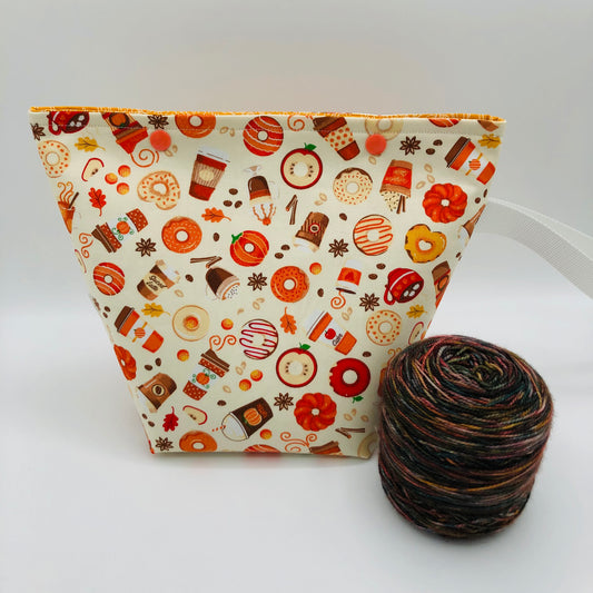Neutral Pumpkin Spice Knitting Crochet Snap Style Project Bag | Sock Size