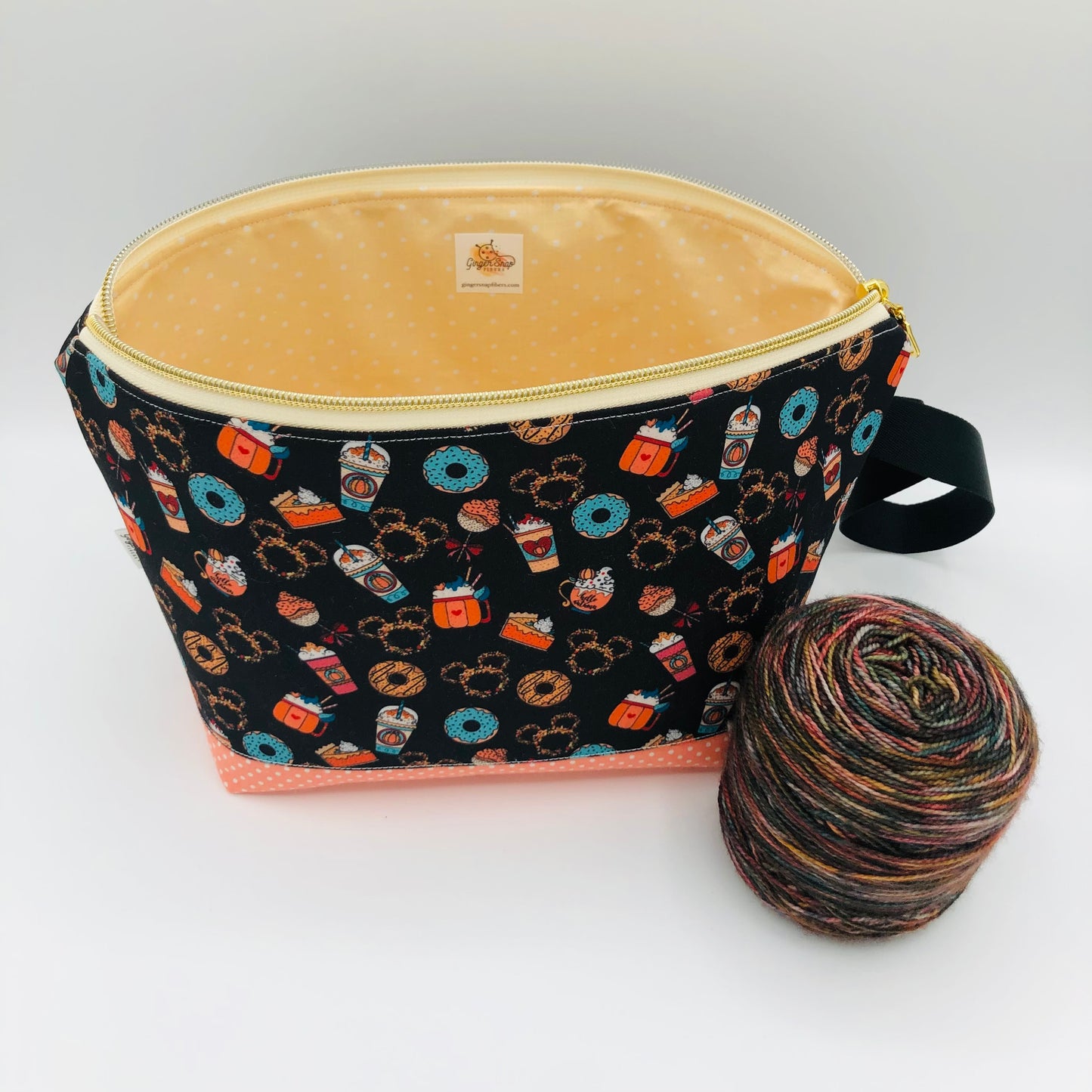 Pumpkin Spice Mice (contrast base) Knitting Crochet Zipper Style Project Bag | Shortie Sock Size