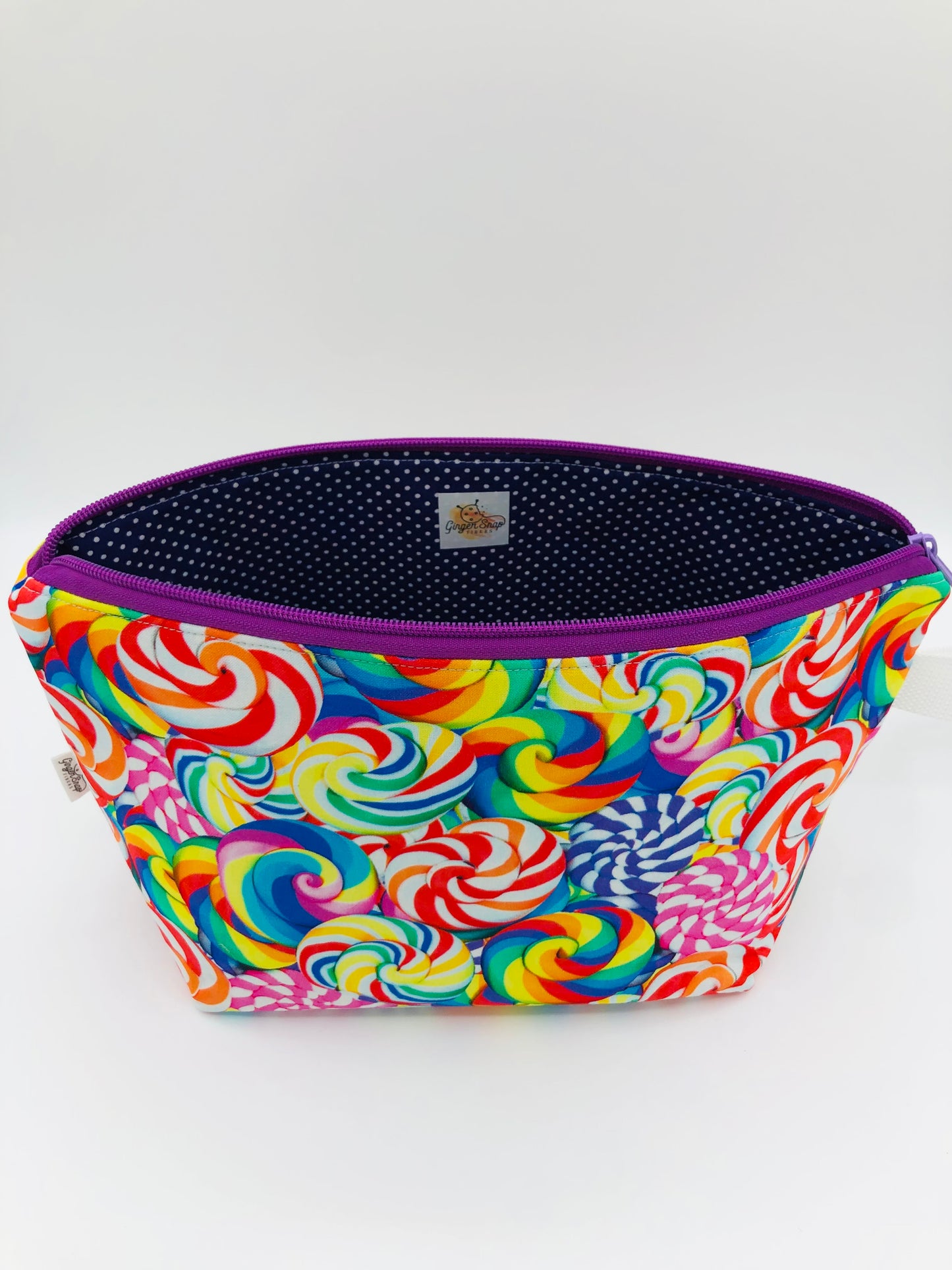 Rainbow Lollipops Knitting Crochet Zipper Style Project Bag | Shortie Sock Size