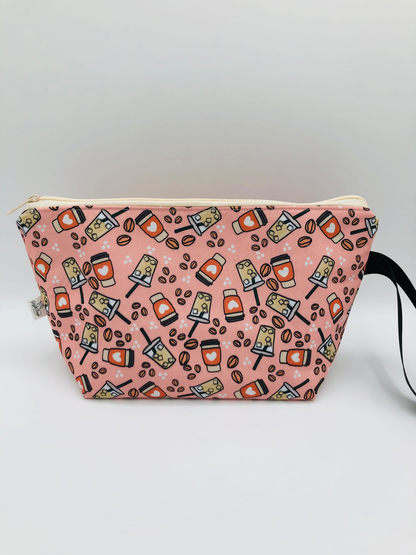 Latte Hearts Knitting Crochet Zipper Style Project Bag | Shortie Sock Size