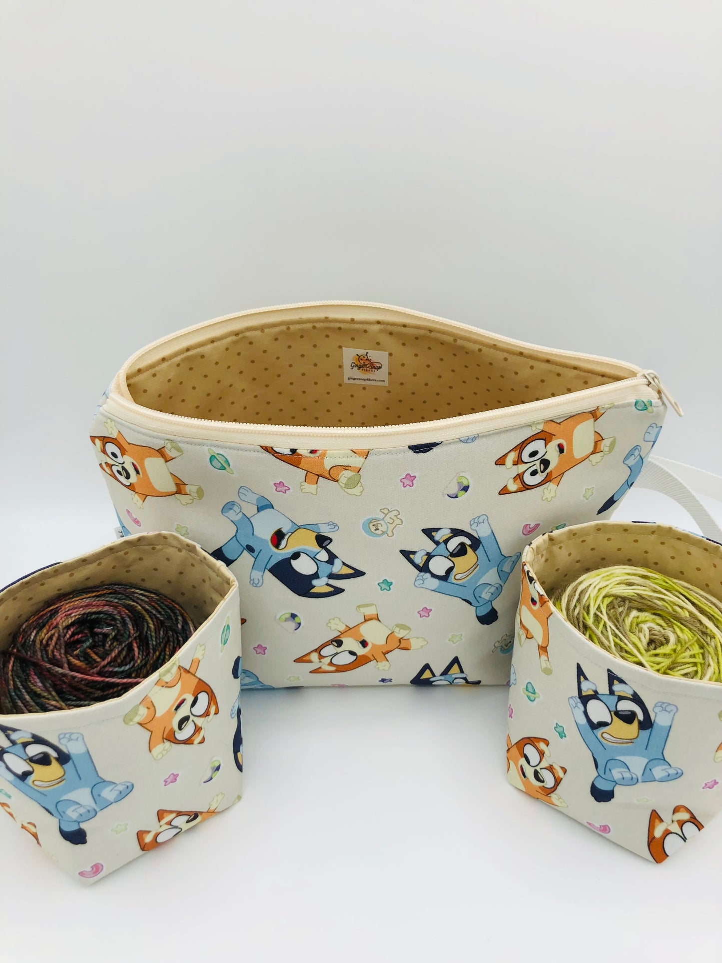 Heeler Sisters Knitting Crochet Zipper Style Project Bag + 2x 100g Yarn Cozy | Shortie Sock Size