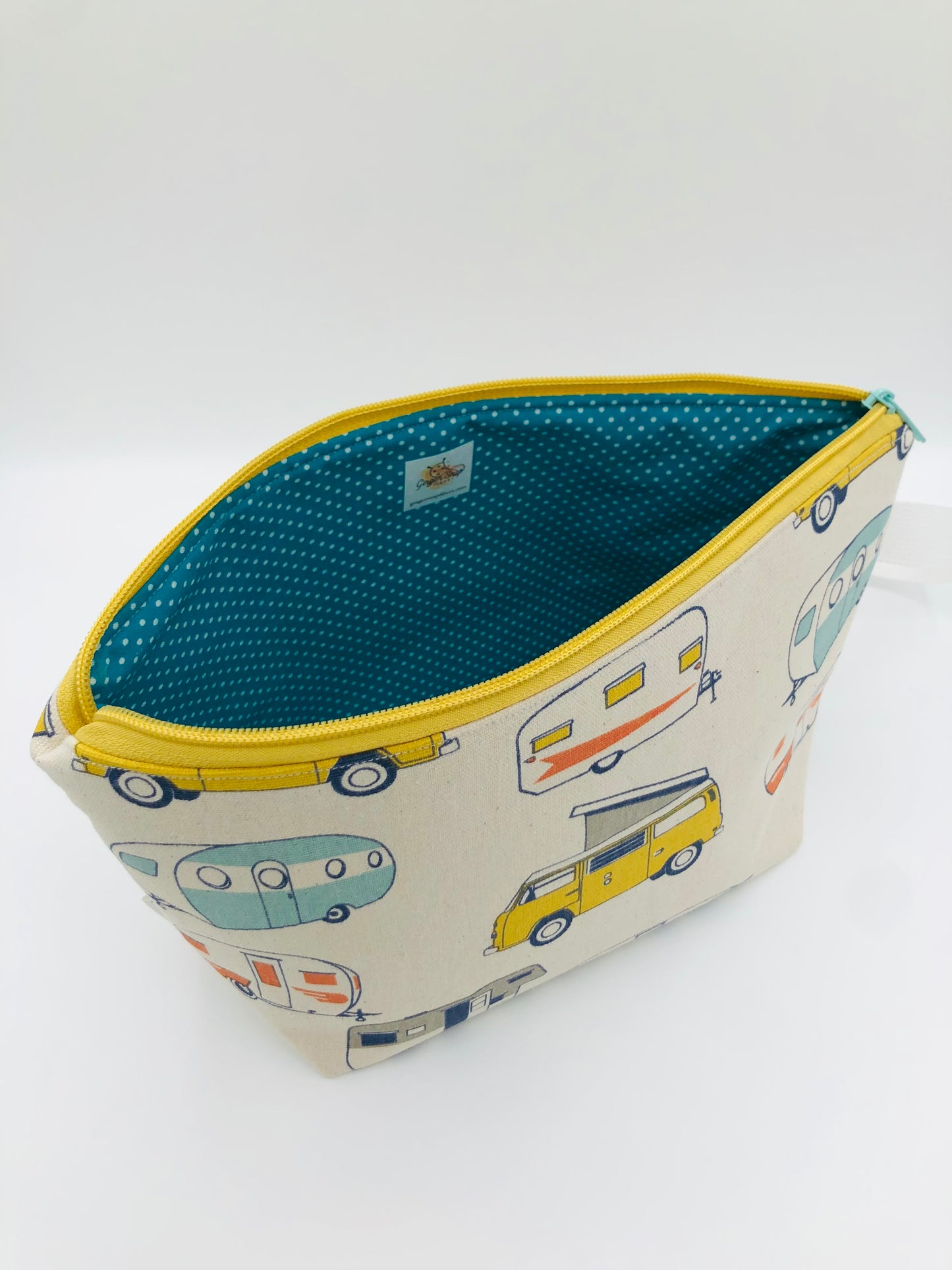 Retro Campers Canvas Knitting Crochet Zipper Style Project Bag | Shortie Sock Size