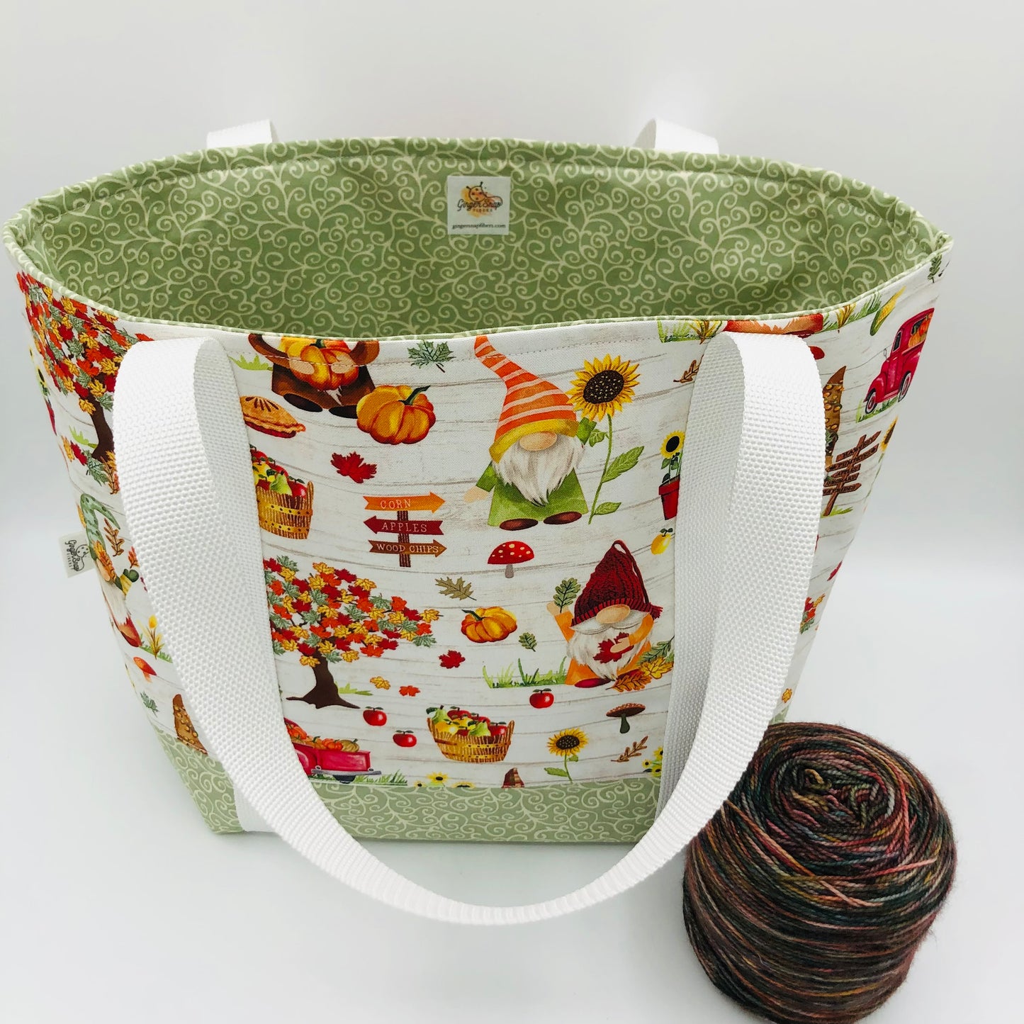 Apple Orchard Gnomes Tote Style Knitting and Crochet Project Bag | Sweater Size