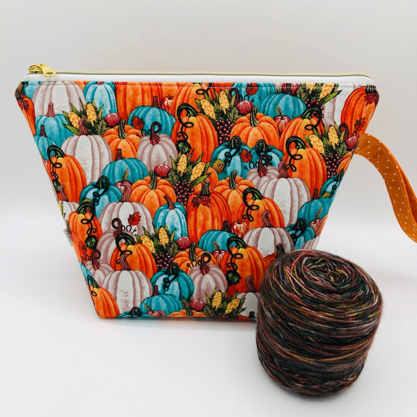 Teal Pumpkin Patch Knitting and Crochet Zipper Style Project Bag | XL Sock Size