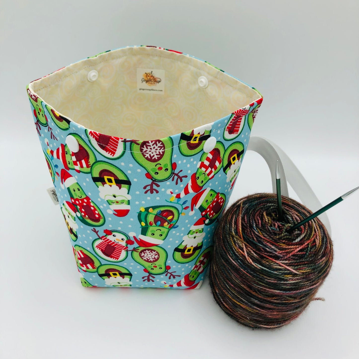 Santa Avocados (blue) Holiday Itty Bitty Crochet Knitting Project Bag | XS