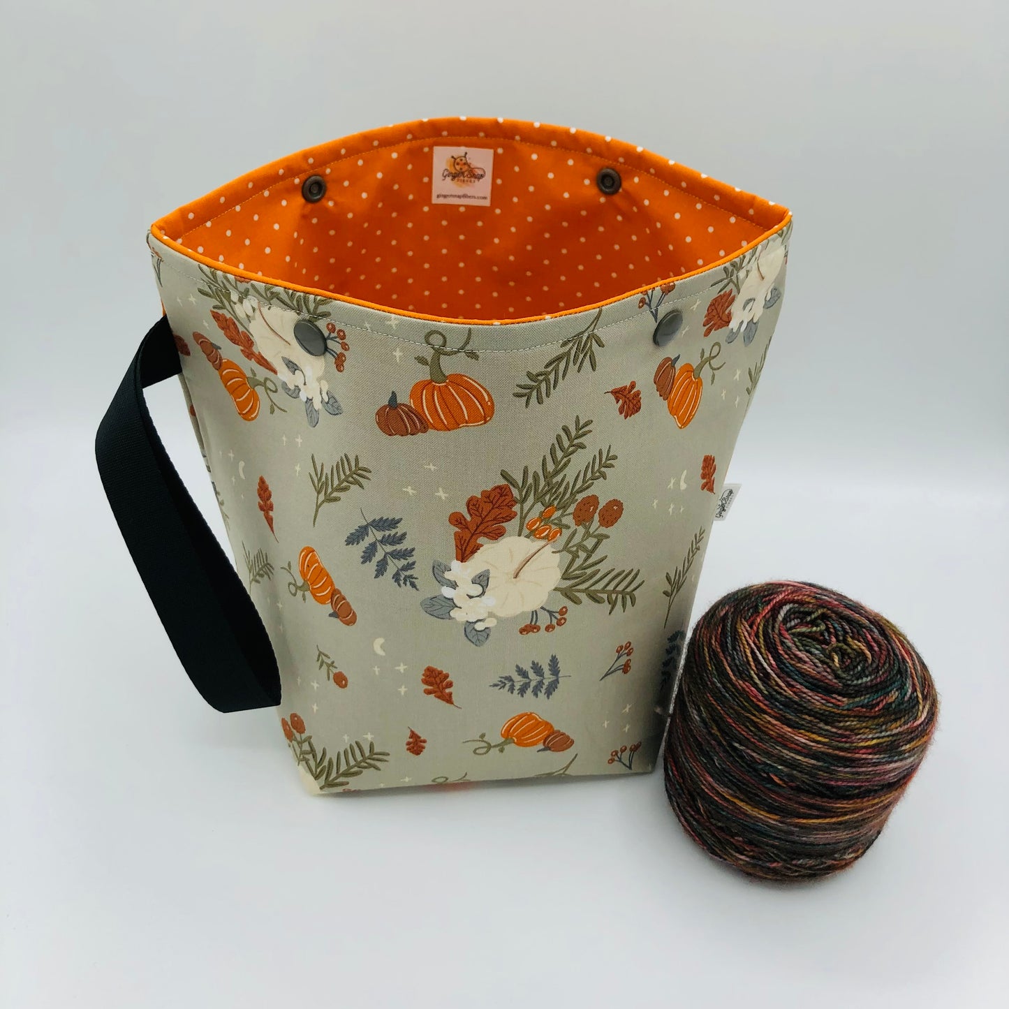 Neutral Pumpkins Knitting Crochet Snap Style Project Bag | Sock Size