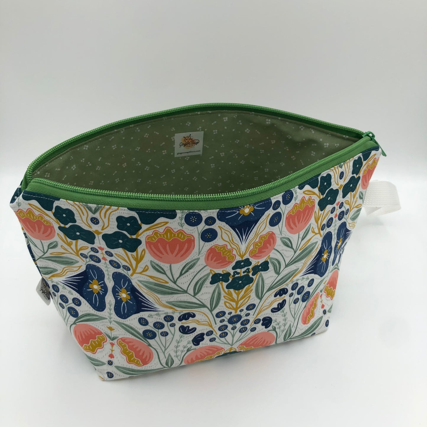 Coral Floral Knitting Crochet Zipper Style Project Bag | Shortie Sock Size