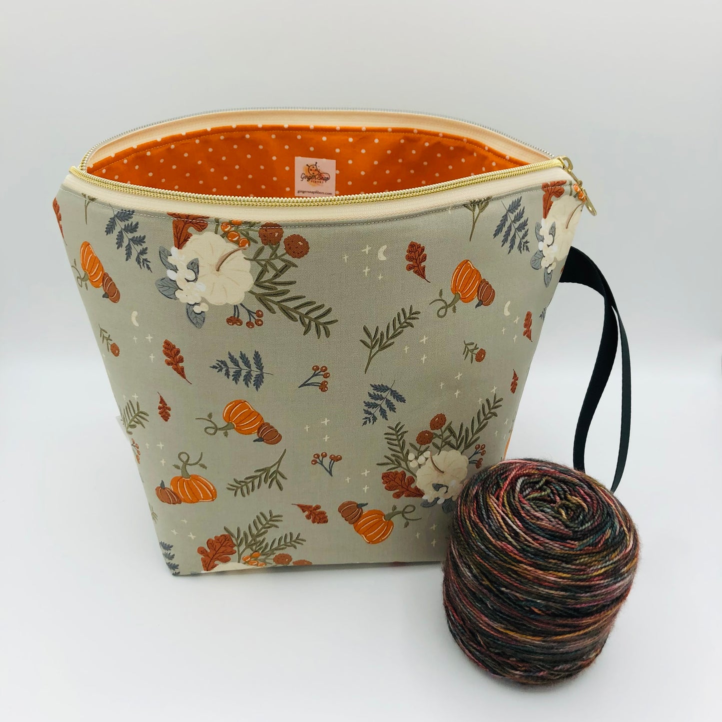 Neutral Pumpkins Knitting and Crochet Zipper Style Project Bag | XL Sock Size