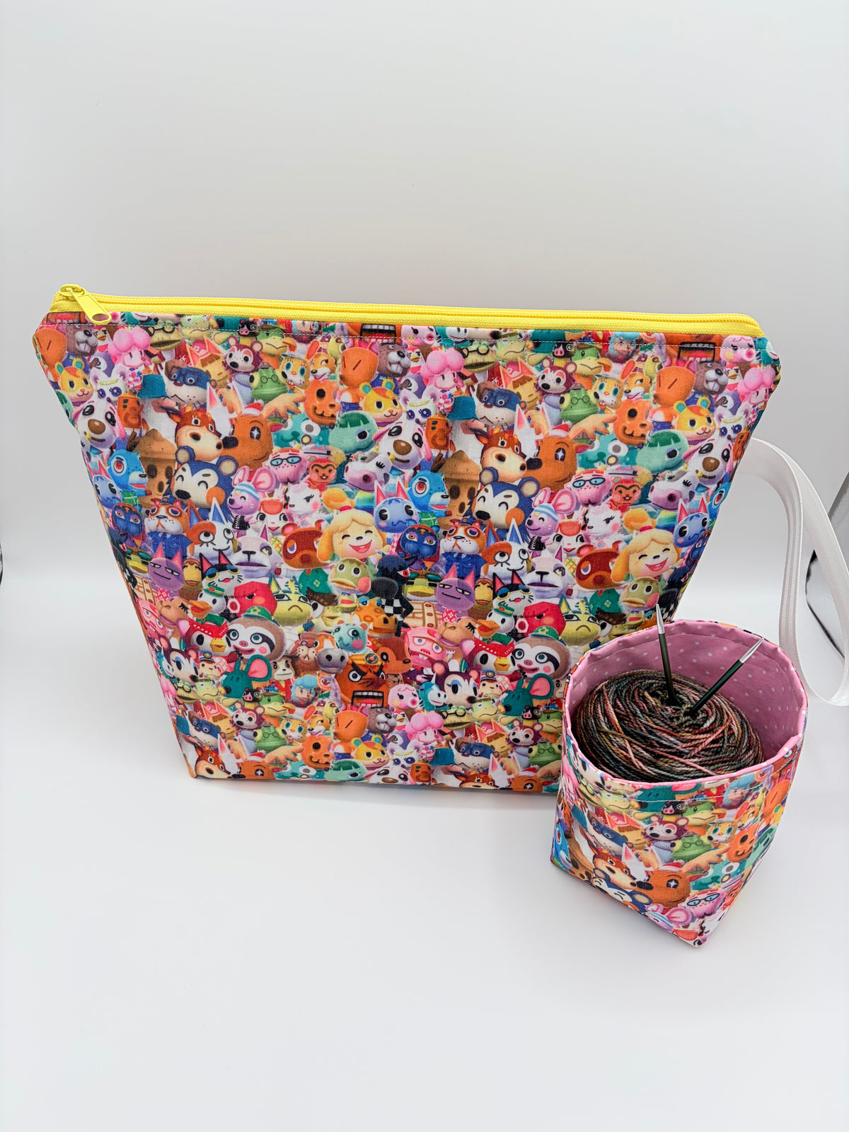 Villager Friends Crowd Knitting and Crochet Zipper Style Project Bag + Yarn Cozy | XL Sock Size