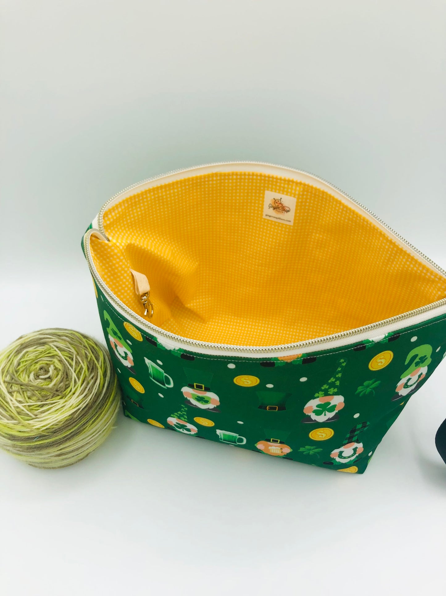 St. Patrick’s Gnomes (green) Knitting Crochet Zipper Style Project Bag | Shortie Sock Size