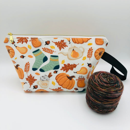 Cozy Fall Knitting Crochet Zipper Style Project Bag | Shortie Sock Size