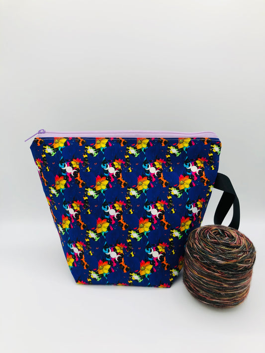 Purple Rainbow Cats Knitting Crochet Zipper Style Project Bag |  Sock Size