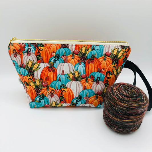 Teal Pumpkin Patch Knitting Crochet Zipper Style Project Bag | Shortie Sock Size