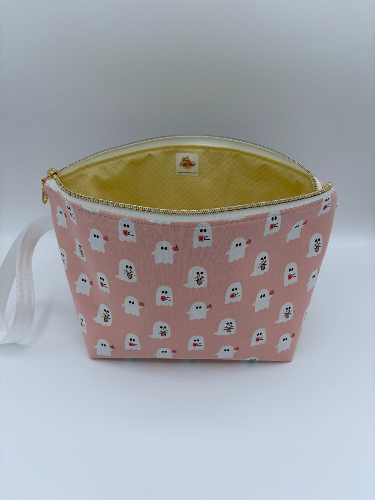 Latte Ghosts Spooky Knitting Crochet Zipper Style Project Bag | Shortie Sock Size