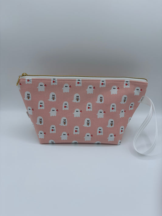 Latte Ghosts Spooky Knitting Crochet Zipper Style Project Bag | Shortie Sock Size