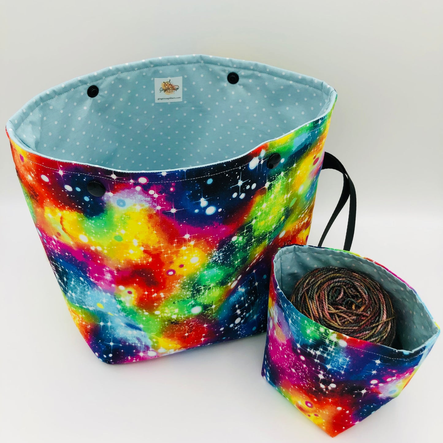 Rainbow Galaxy Knitting and Crochet Snap Style Project Bag + Yarn Cozy | XL Sock Size