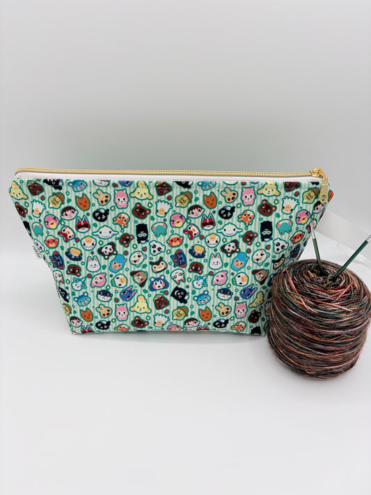 Cutie Villager Friends Knitting Crochet Zipper Style Project Bag | Shortie Sock Size