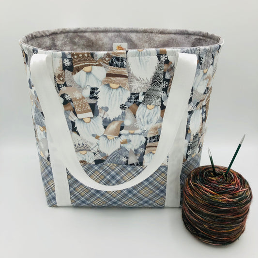 Knitty Gnomes Crowd Holiday Tote Style Knitting and Crochet Project Bag |  Sweater Size