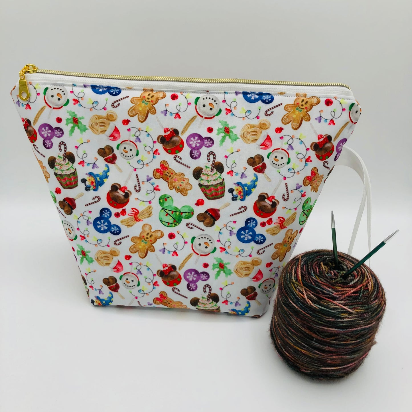 Cake Pop Mouse Friends Holiday Knitting and Crochet Zipper Style Project Bag | XL Sock Size