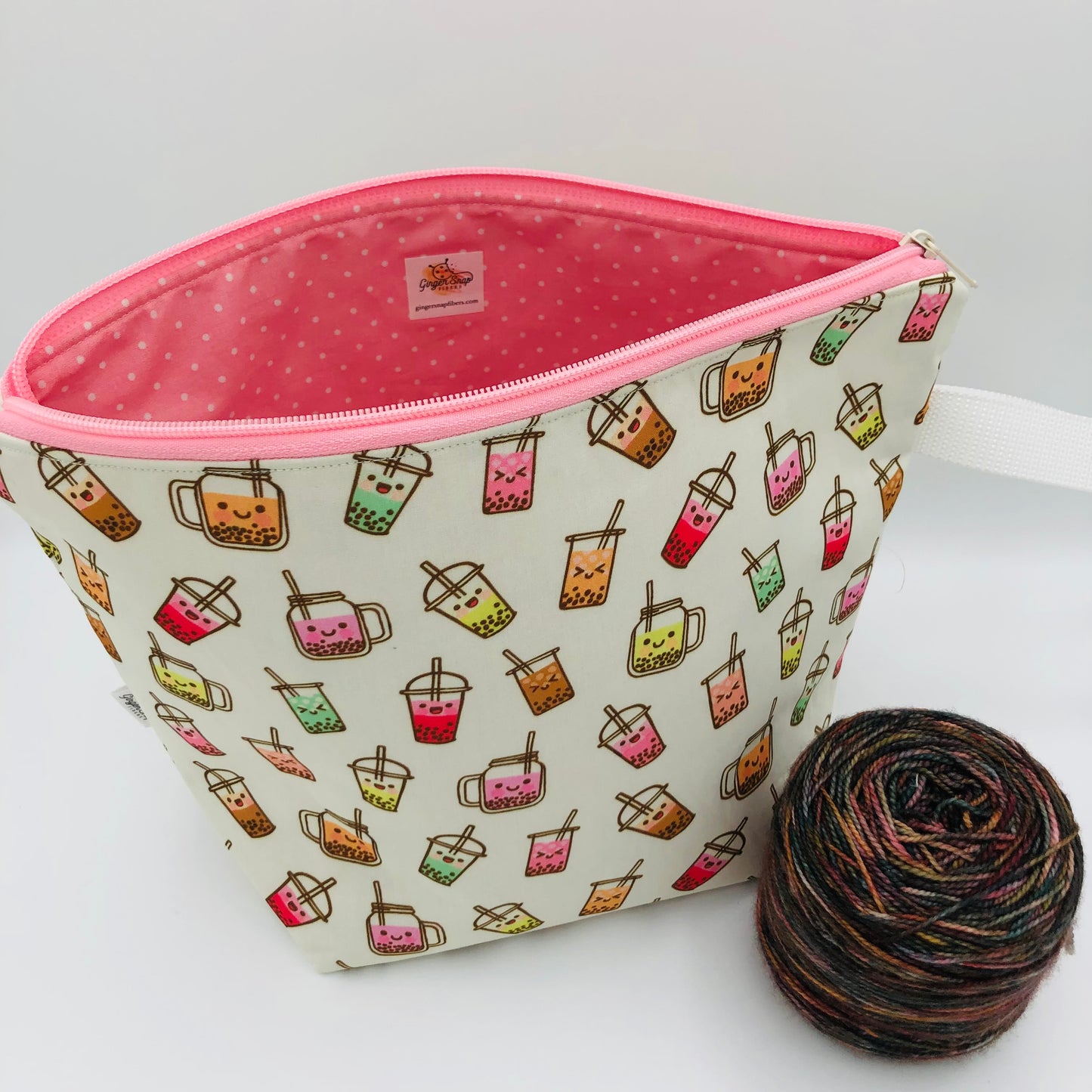 Boba Tea Friends Knitting and Crochet Zipper Style Project Bag | XL Sock Size