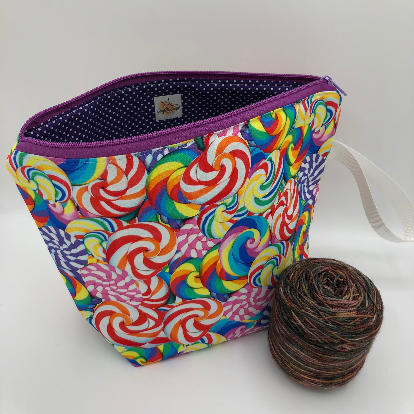 Rainbow Lollipops Knitting and Crochet Zipper Style Project Bag | XL Sock Size