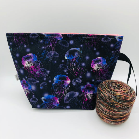 Purple Jellyfish Knitting and Crochet Snap Style Project Bag | XL Sock Size