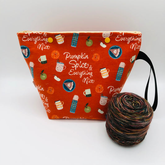 Pumpkin Spice and Everything Nice Knitting Crochet Snap Style Project Bag | Sock Size