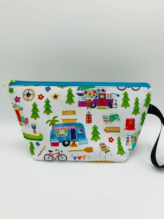 Cheerful Campsite Knitting Crochet Zipper Style Project Bag | Shortie Sock Size