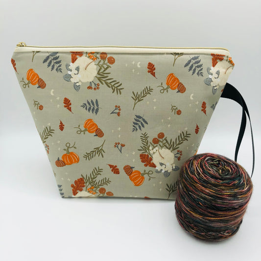 Neutral Pumpkins Knitting and Crochet Zipper Style Project Bag | XL Sock Size