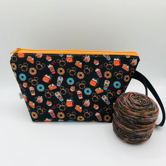 Pumpkin Spice Mice Knitting Crochet Zipper Style Project Bag | Shortie Sock Size