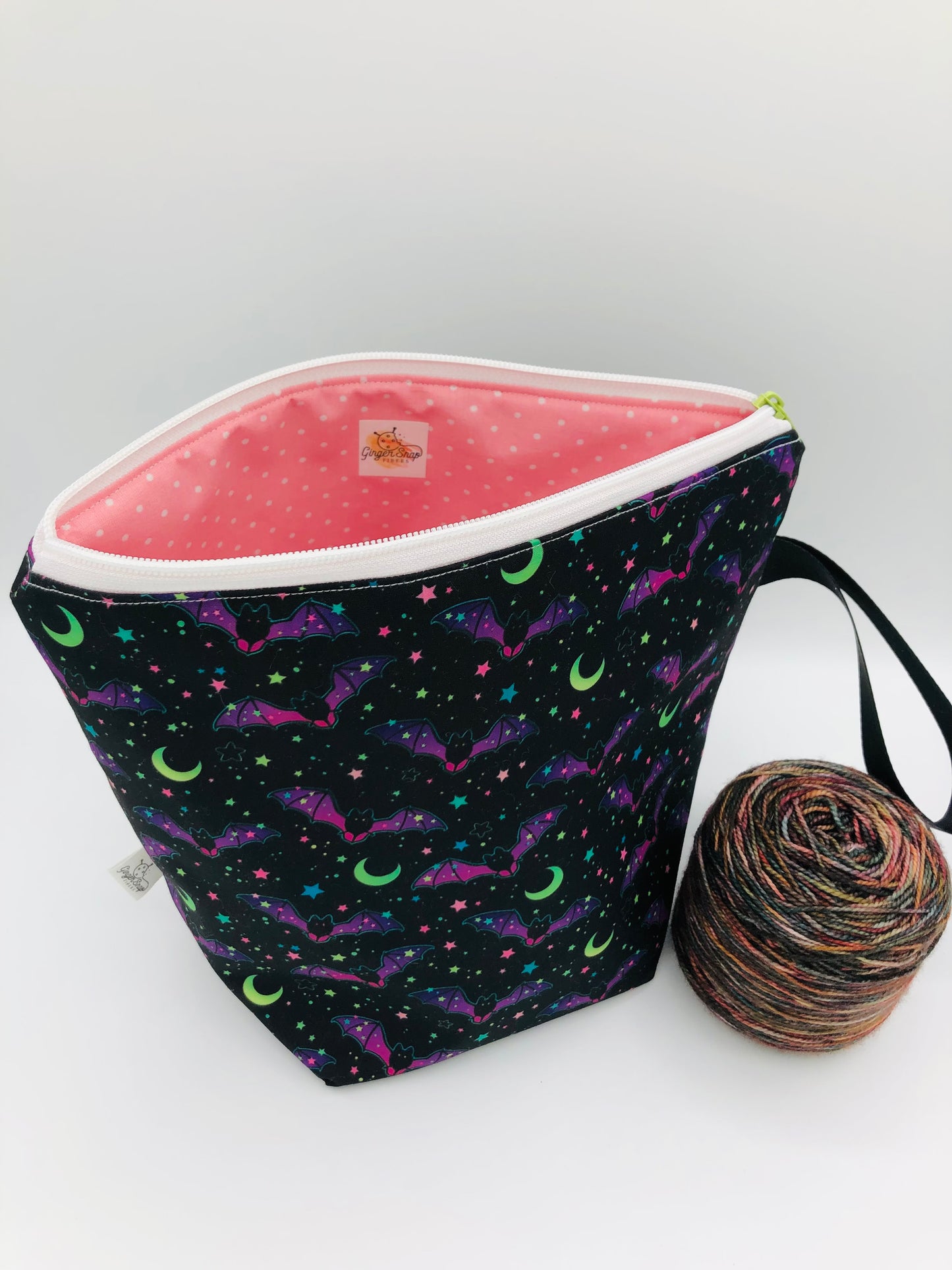 Spooky Bats Knitting Crochet Zipper Style Project Bag |  Sock Size