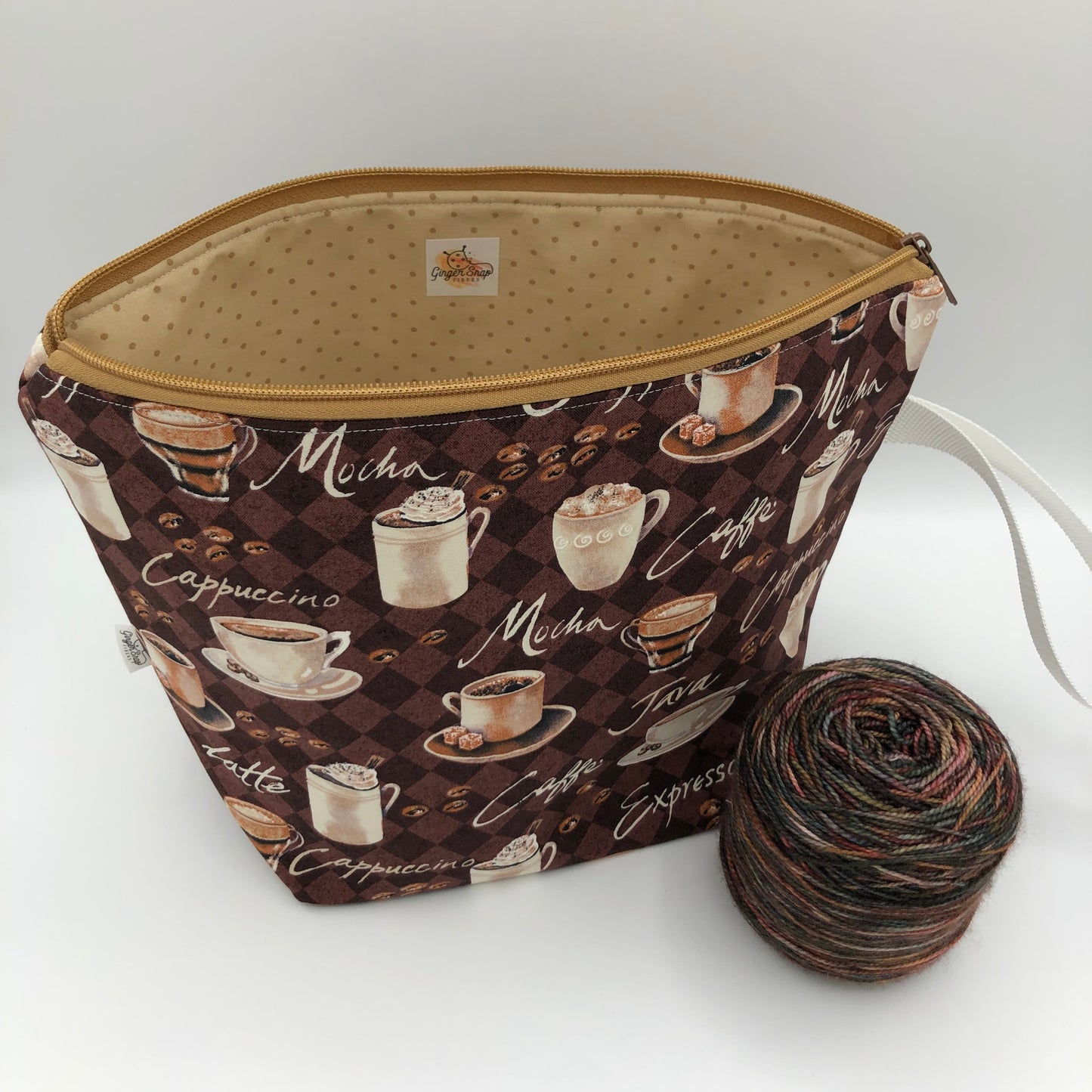 Java Cups Knitting and Crochet Zipper Style Project Bag | XL Sock Size