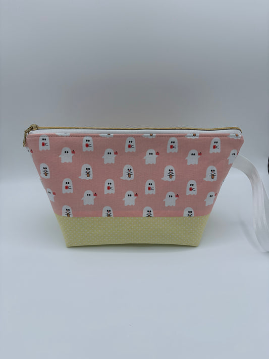 Latte Ghosts (contrast base) Spooky Knitting Crochet Zipper Style Project Bag | Shortie Sock Size