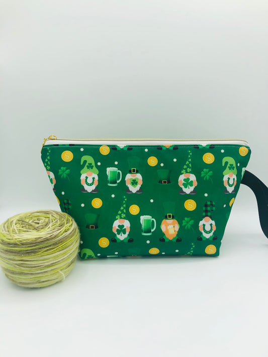 CLEARANCE St. Patrick’s Gnomes (green) Knitting Crochet Zipper Style Project Bag | Shortie Sock Size