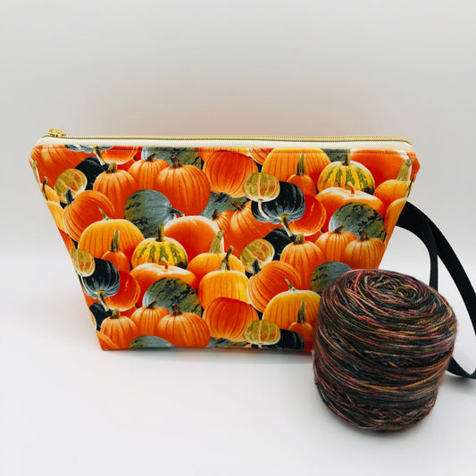 Vivid Pumpkins Knitting Crochet Zipper Style Project Bag | Shortie Sock Size