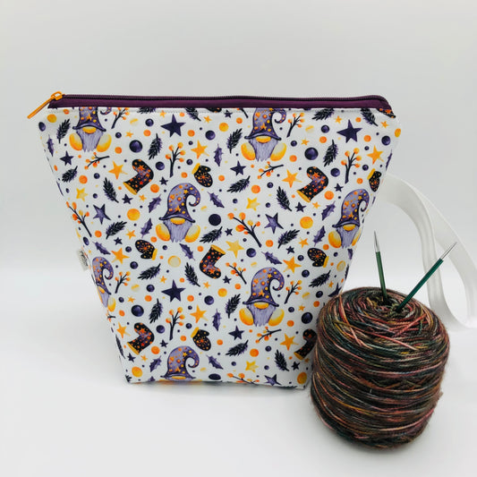 Purple Stocking Gnomes Holiday Knitting Crochet Zipper Style Project Bag | Sock Size