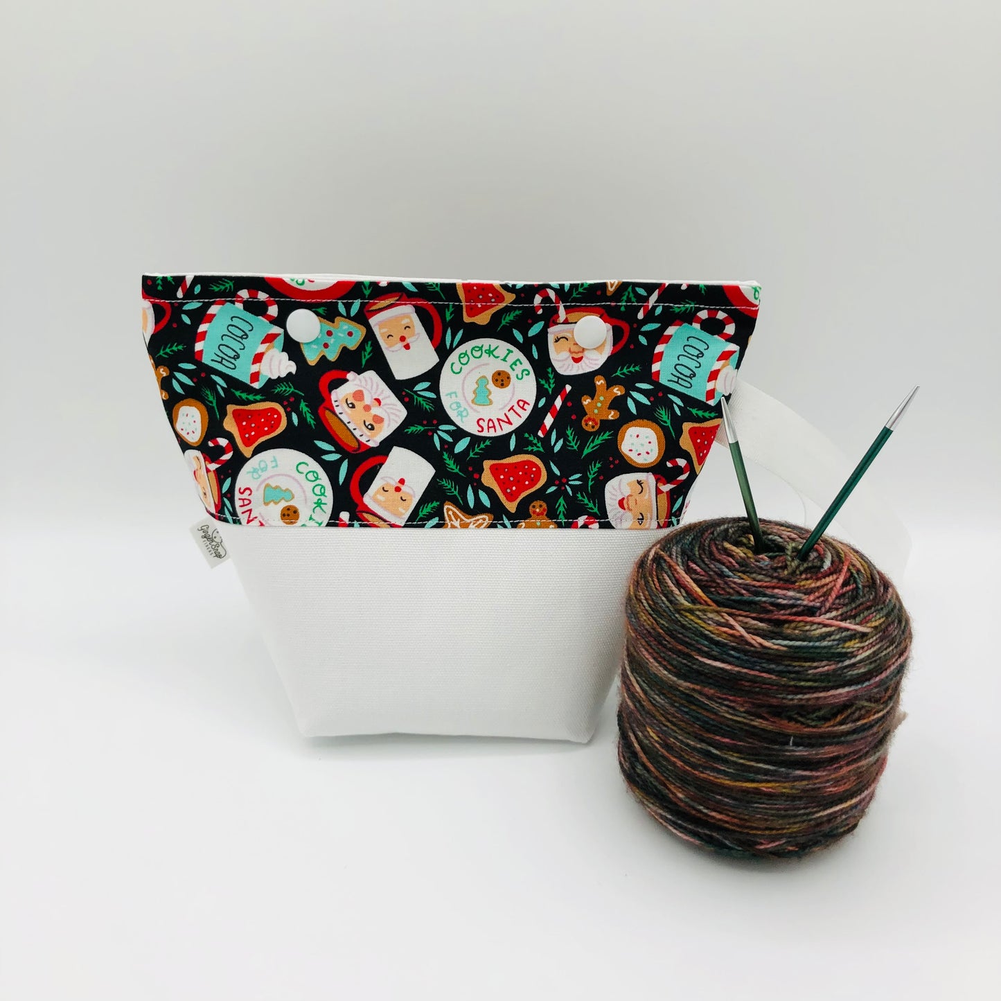 Cookies for Santa (white base) Holiday Itty Bitty Crochet Knitting Project Bag | XS