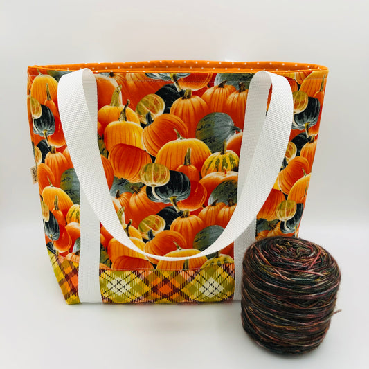 Vivid Pumpkins Tote Style Knitting and Crochet Project Bag |  Sweater Size