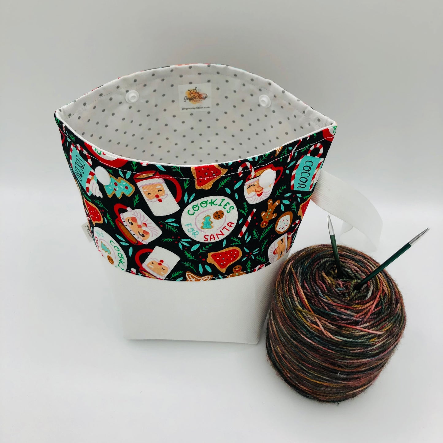 Cookies for Santa (white base) Holiday Itty Bitty Crochet Knitting Project Bag | XS