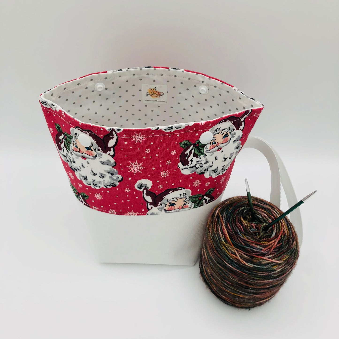 Pink Santas (white base) Holiday Itty Bitty Crochet Knitting Project Bag | XS