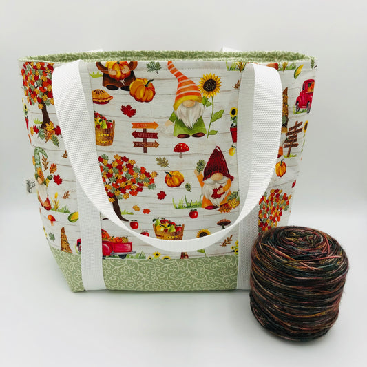 Apple Orchard Gnomes Tote Style Knitting and Crochet Project Bag |  Sweater Size