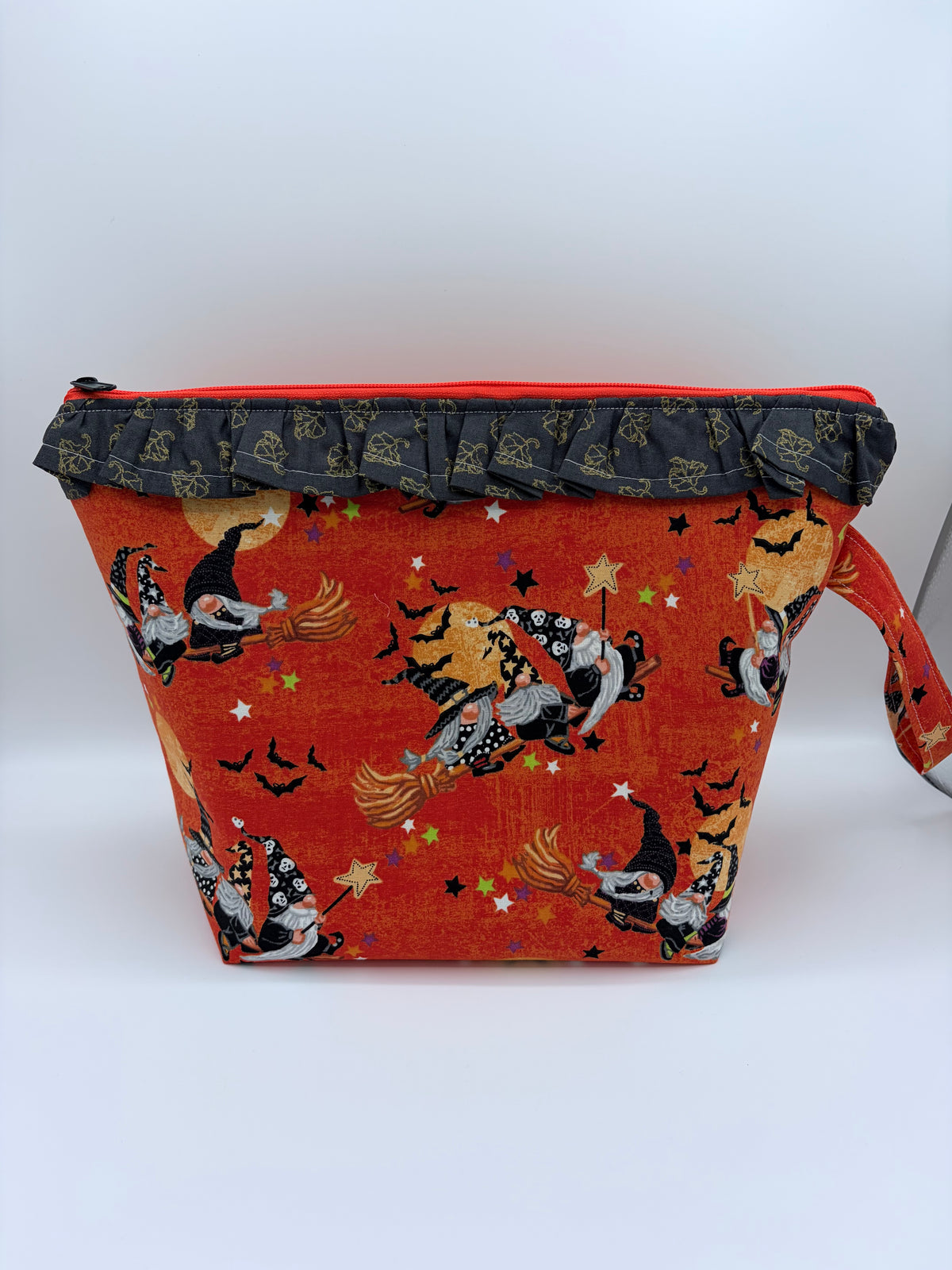 Witchy Gnomes (with ruffle) Spooky Zipper Style Knitting and Crochet Project Bag |  Sweater Size
