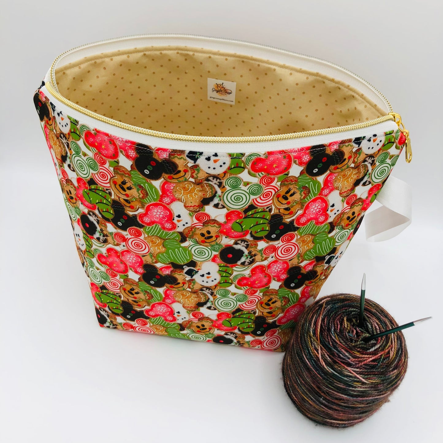 Cookie Mouse Friends Holiday Knitting and Crochet Zipper Style Project Bag | XL Sock Size