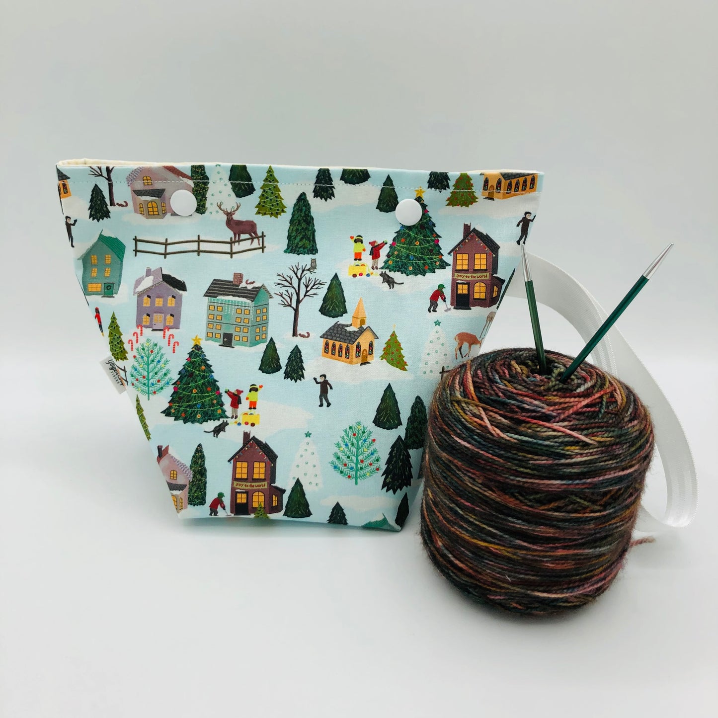 Christmas Village Holiday Itty Bitty Crochet Knitting Project Bag | XS