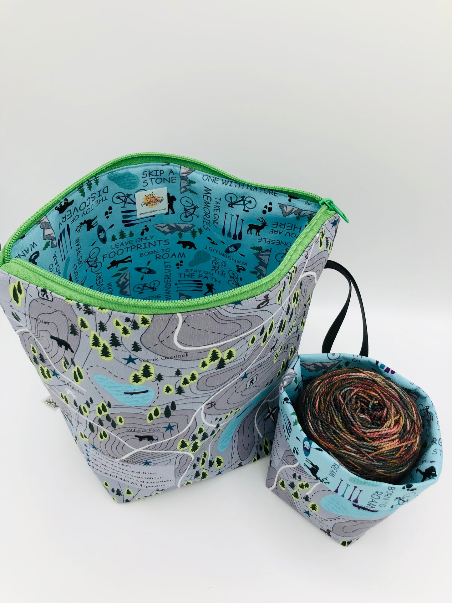 Bike Path Knitting Crochet Zipper Style Project Bag + Yarn Cozy |  Sock Size